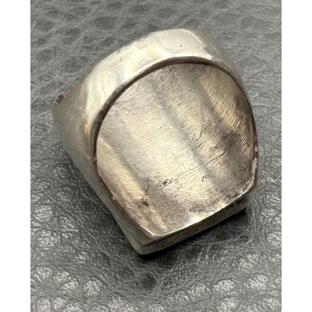 Huge Chunky Southwestern Sterling Silver Inlay Ring Turquoise Coral Black Onyx 9